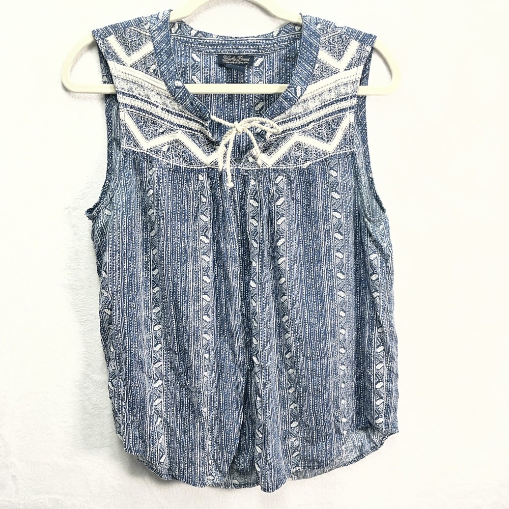 Lucky‎ Brand Sleeveless Embroidered Tank Women's Medium Aztec Boho Summer